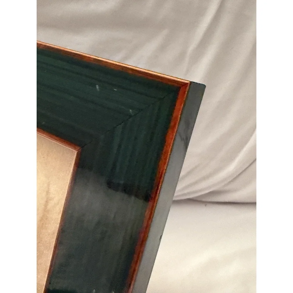 Martin Aborn Frame Green Lacquer Reeded Gold Trim Embossed Back Italy 9x7